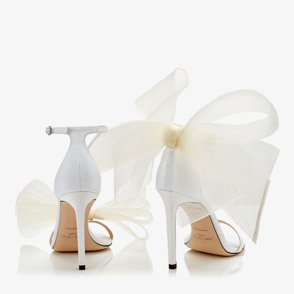 New Jimmy Choo Aveline 100 Latte Sandals Asymmetric Grosgrain Fascinator Bow - Picture 7 of 15